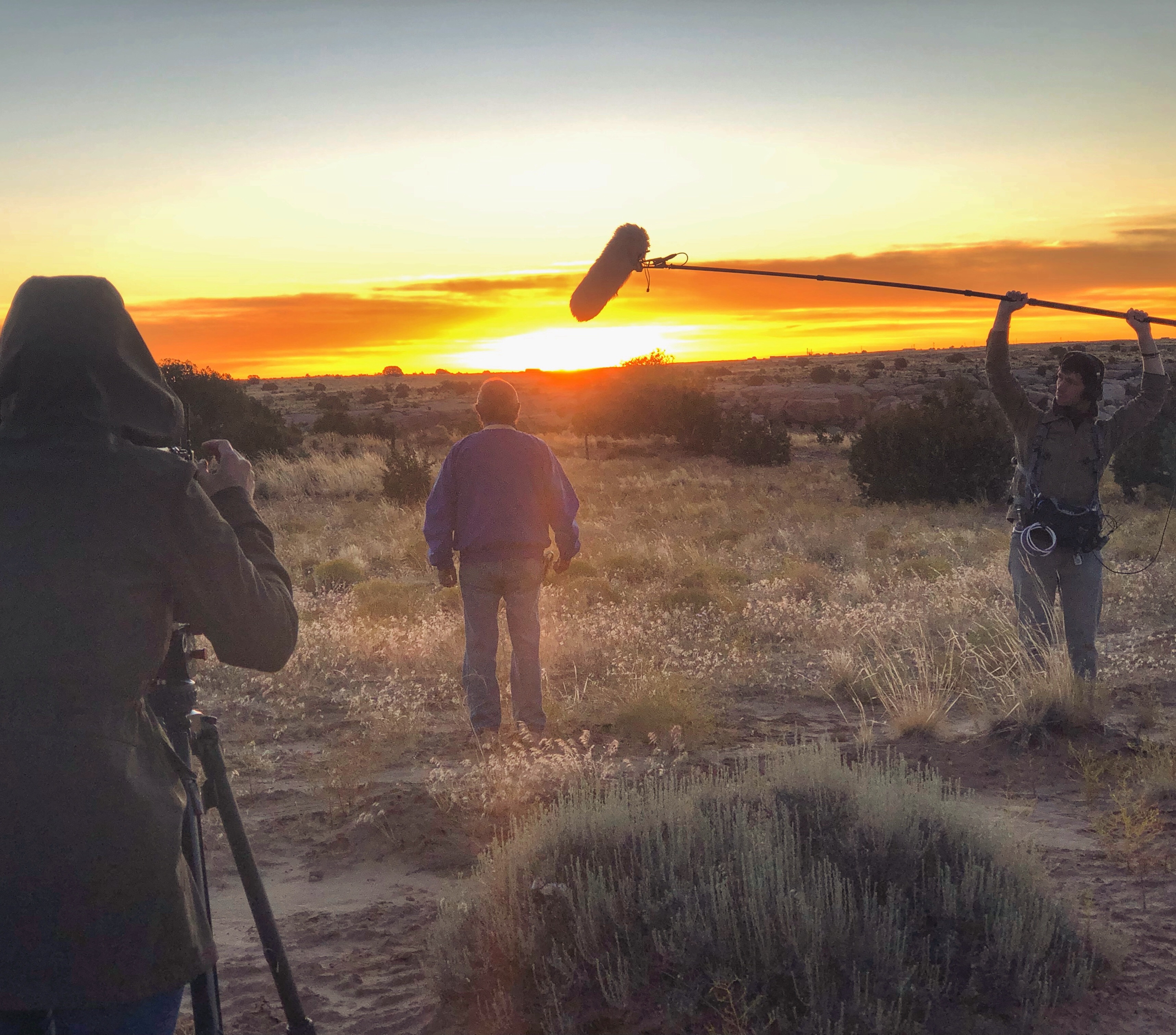 Shooting a scene in the sunset