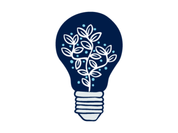 Blue lightbulb with plant graphic