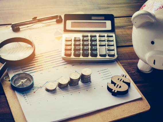 Desk with accounting items