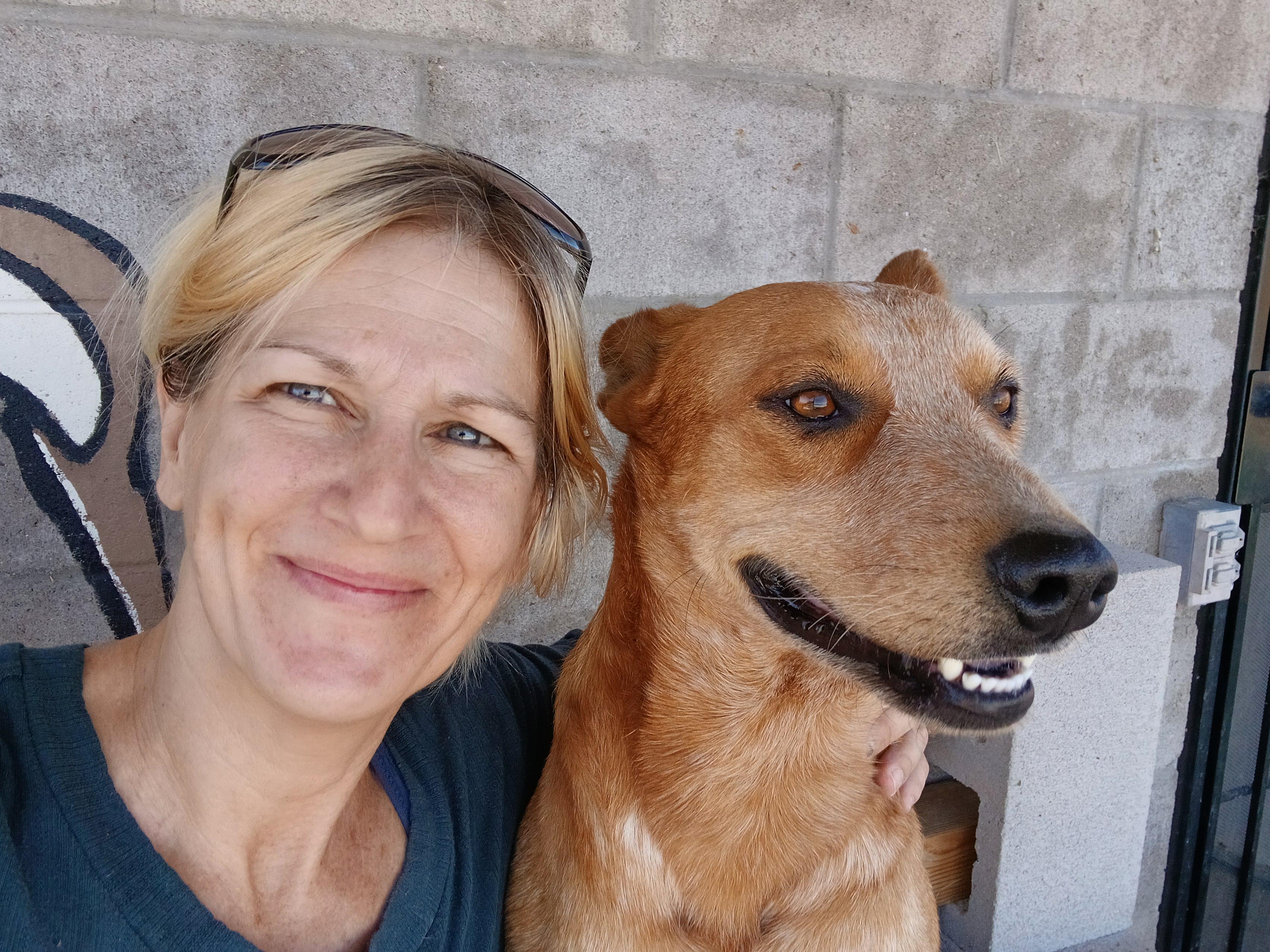 woman volunteers at pet shelter