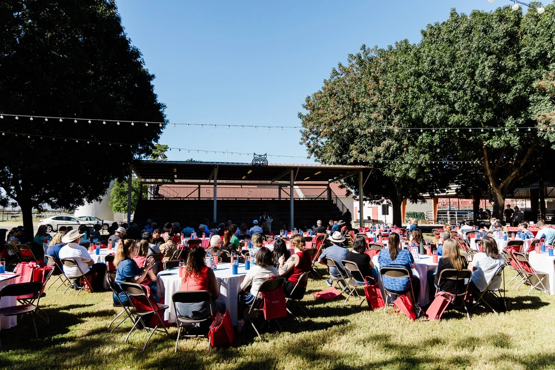 Faculty, staff and students gather to celebrate at the Campus Agricultural Center