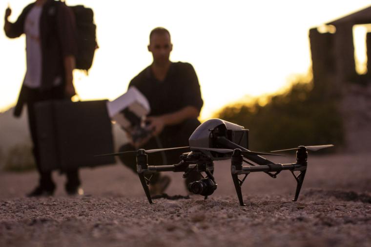 Drone footage is used by Landmark Stories Drone sitting on ground