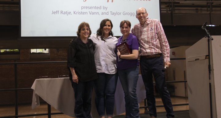 Group photo of Outstanding Staff Award recipient Bonnie Gilmore with award presenters.
